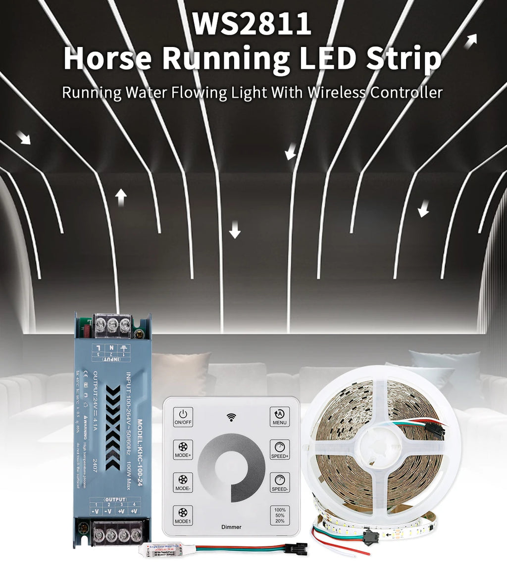 10m Running Water Flowing LED Strip Light DC24V WS2811 SMD2835 120LEDs/m Horse Race Pixel Addressable Flexible Linear Lamp Set