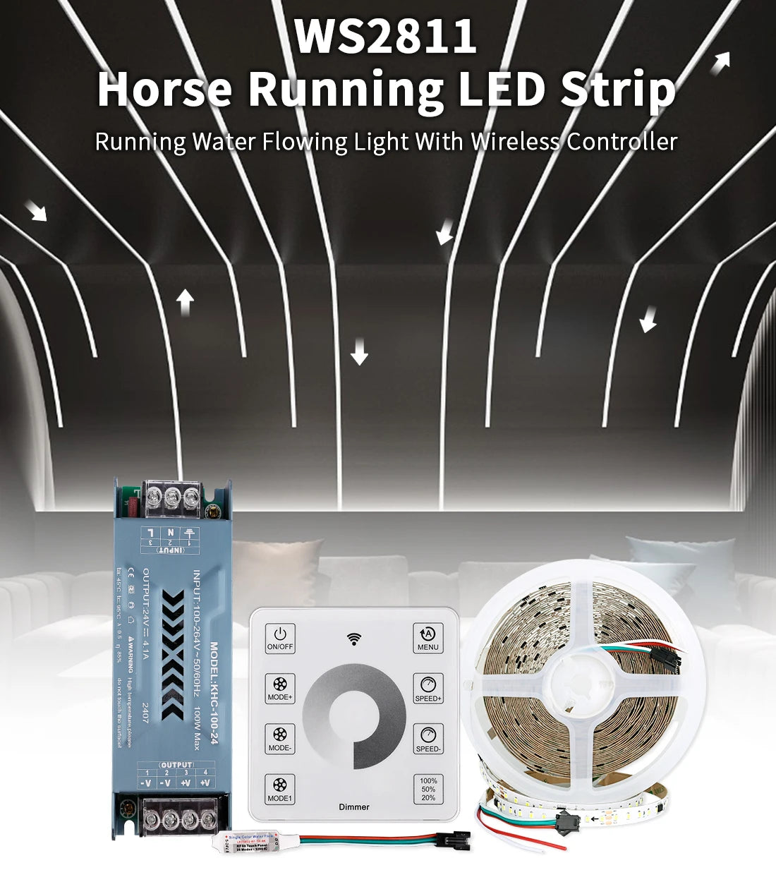 10m Running Water Flowing LED Strip Light DC24V WS2811 SMD2835 120LEDs/m Horse Race Pixel Addressable Flexible Linear Lamp Set