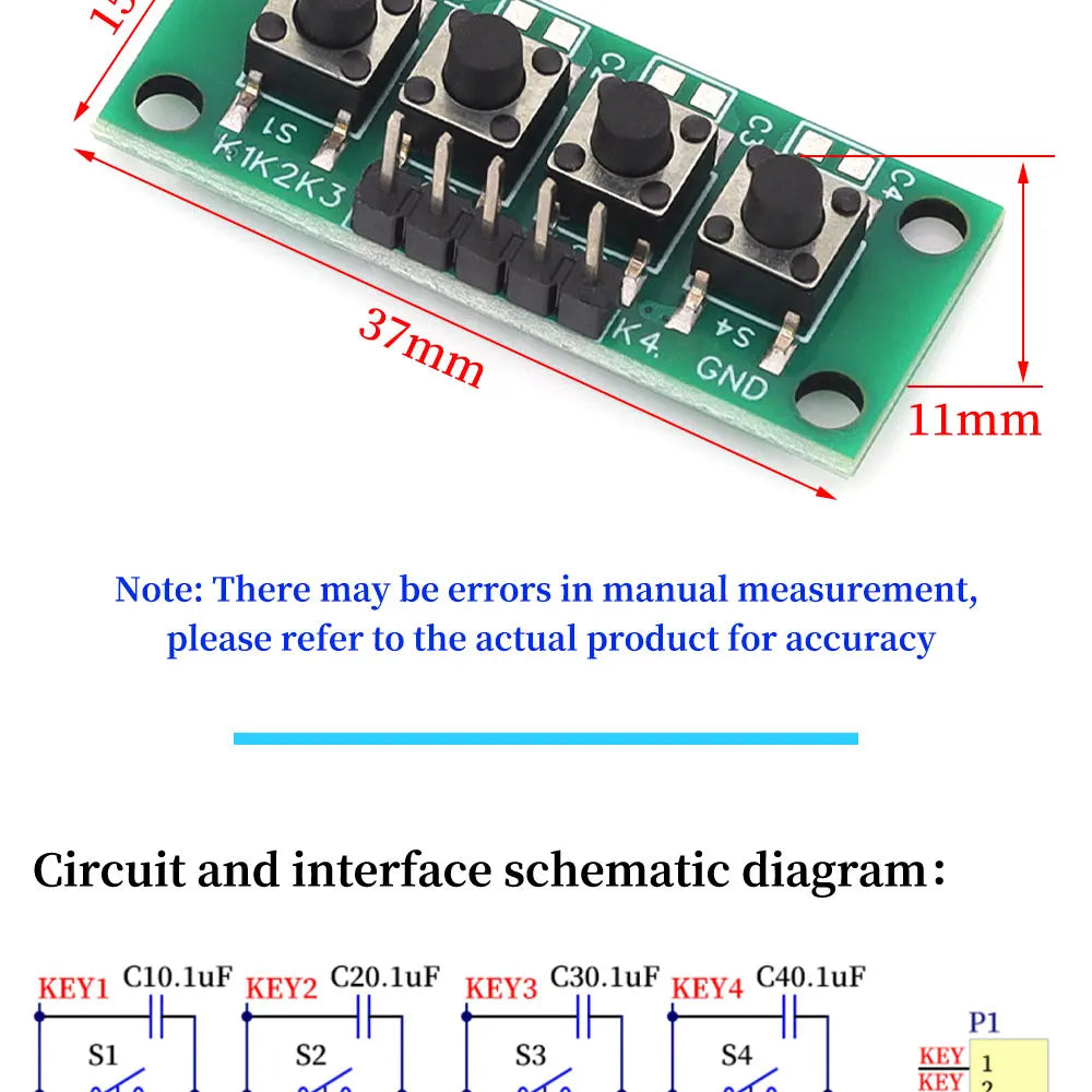 1x4 Single Row 4 Independent Push Button Module Arduino Electronic Experiment Teaching Development Board
