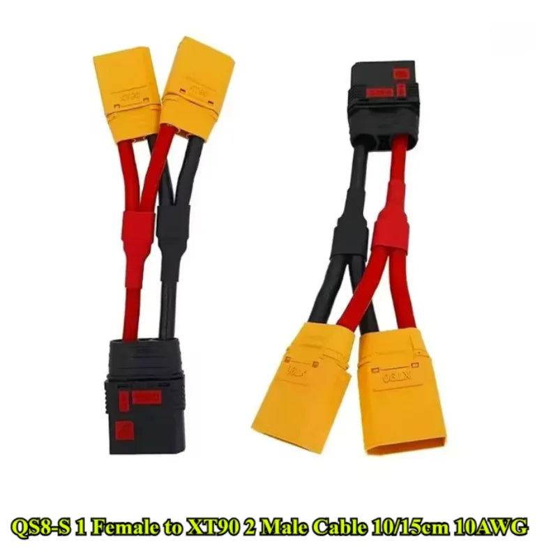 1/2Pcs QS8‑S Anti‑Spark Female To Dual XT90 Male Y‑Cable 10AWG 10cm Silicone Wire for RC Lipo Battery Charger DIY