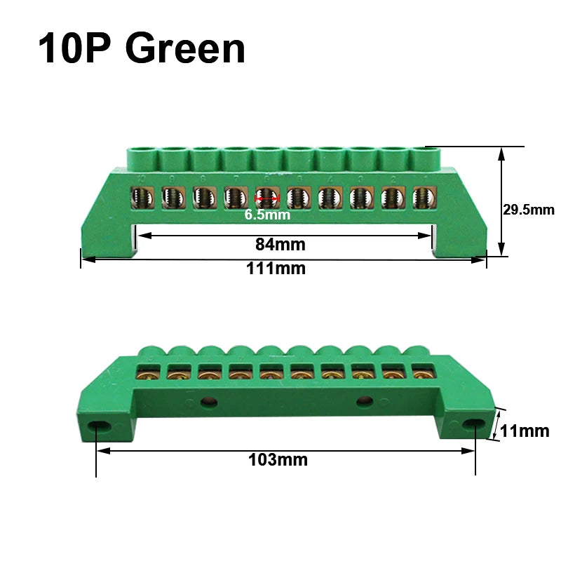 Blue Green White Bridge Design Zero Line 4-12 Pole Screw Brass Copper Grounding Strip Terminal Block Connector Earth And Neutral