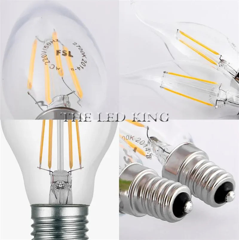 E14 LED Filament C35 Lamp C35L Dimmable Glass Candle Bulb 220V 4W 8W 12W Replace 20W 40W 60W Halogen Light Chandeliers
