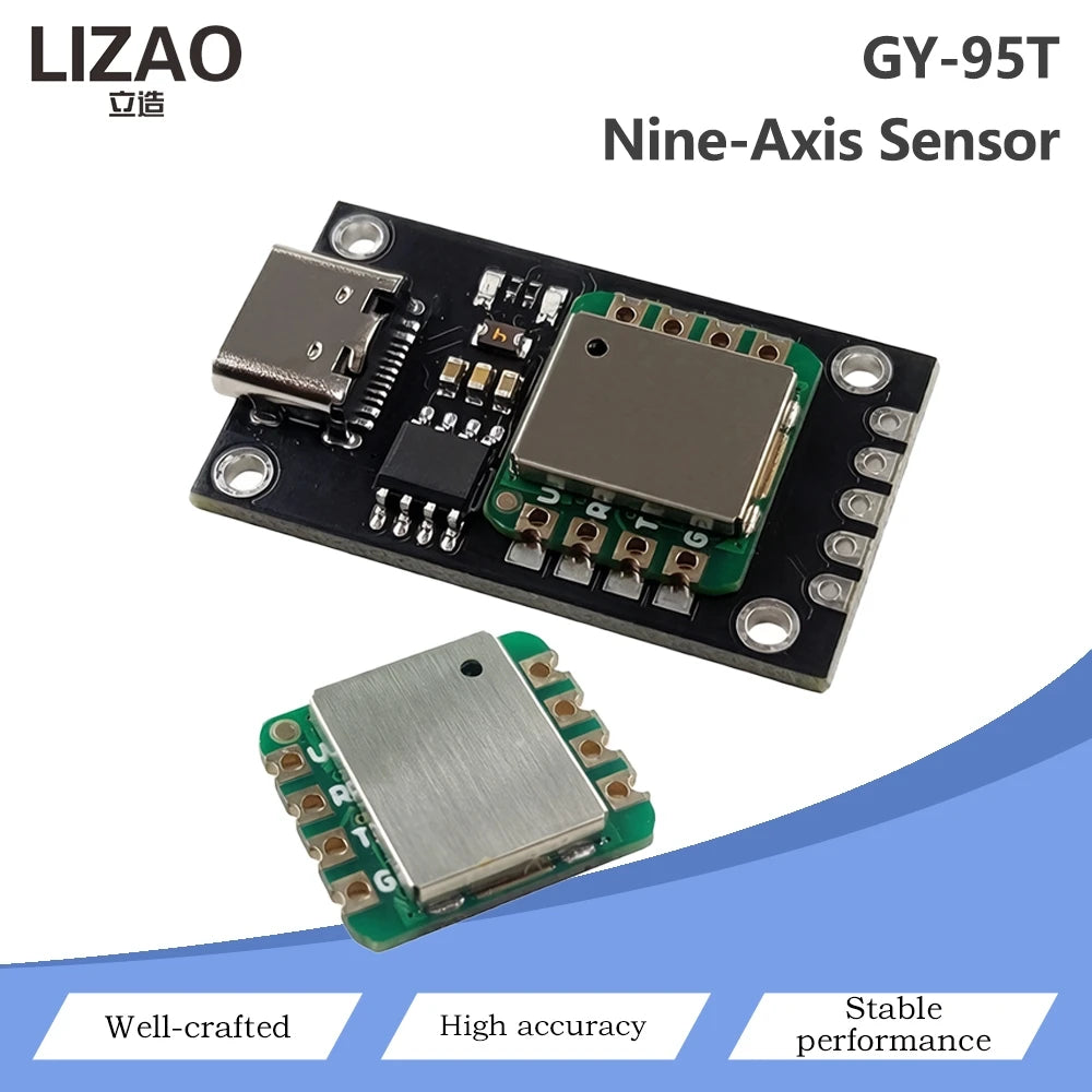 GY‑95T Nine‑Axis Sensor Module High Precision IMU Inertial Measurement Unit Attitude Sensor With CH340 USB Baseboard
