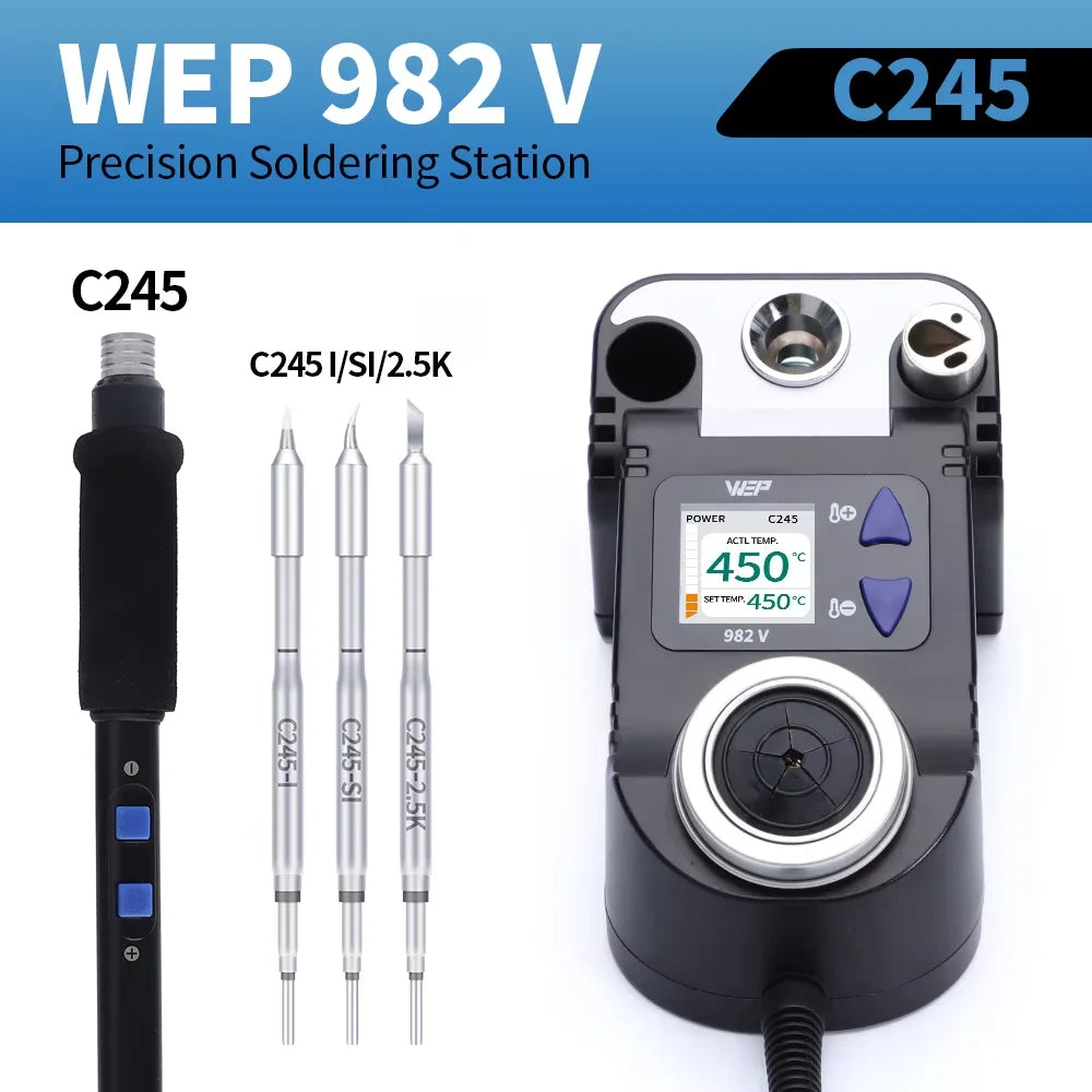 WEP 982-V Digital Electric Soldering Iron Kit C115 C210 C245 Precision Soldering Iron Soldering Station Small Rework Station