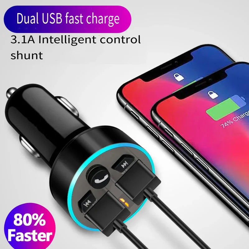 Car Bluetooth Receiver with Lossless Audio Quality MP3 Player, Car Adapter with Cigarette Lighter Socket and Charger