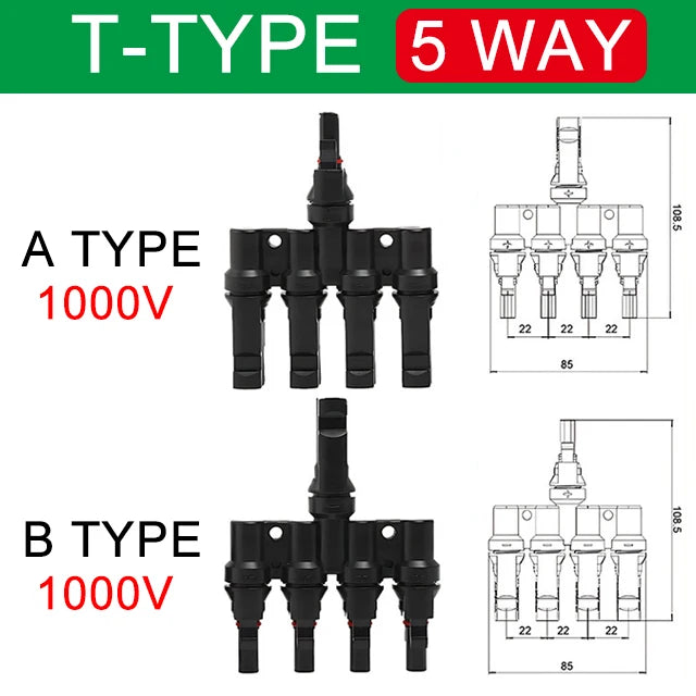 MC4 Solar Connector T Type Y Branch PV Panel Parallel Connection Waterproof IP67 Male Female 2Pcs Solar Cell Plug