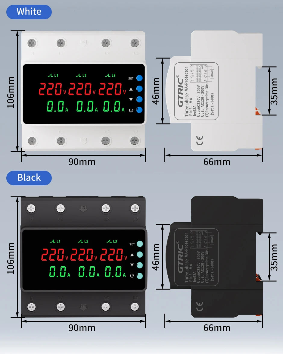 GTRIC Over Under Voltage Protection Device Three-Phase 380V AC Undervoltage Protection 63A Current and Voltage Protection Relay