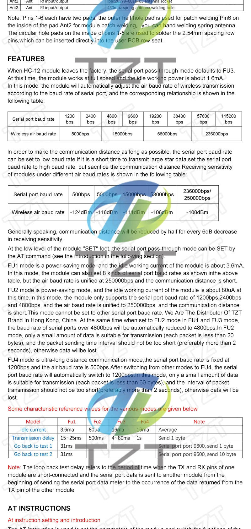 TZT 1/3PCS 433Mhz HC-12 SI4463/4438 Wireless Serial Port Module 1000m Replace Bluetooth NEW