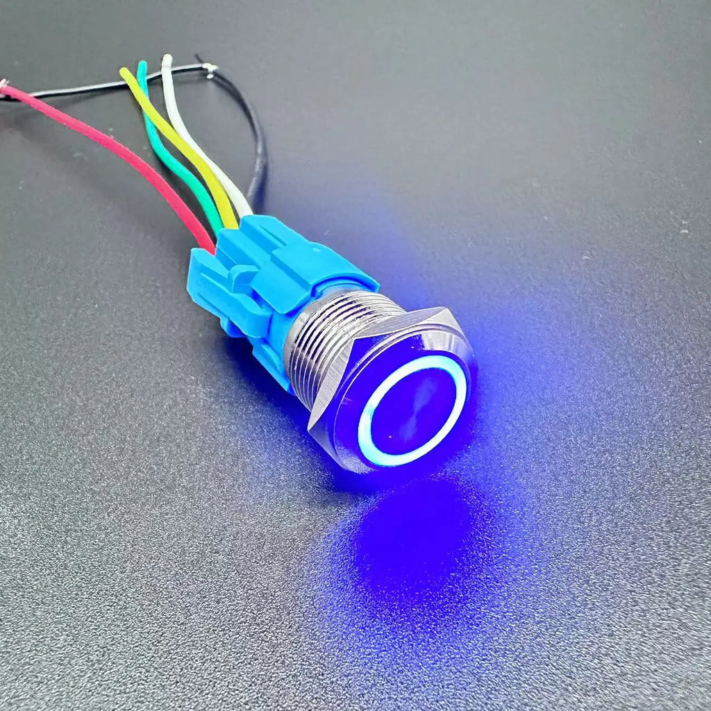 12/16/19/22MM Waterproof Metal Push Button Switch LED Light Momentary Latching Car Engine Power Switch  5V 12V 24V 220V Red Blue