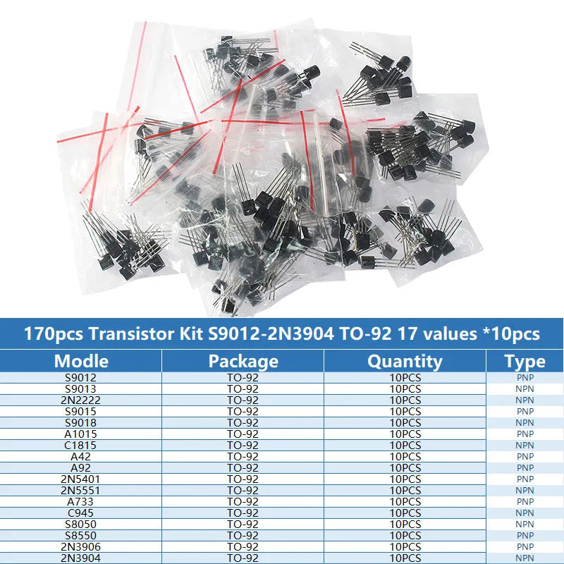 50-900pcs BJT Transistor Kit A1015 BC327 BC337 C1815 S8050 S8850 2N2222 2N2907 2N3904 2N3906 TO92 PNP NPN Triode Transistors Set