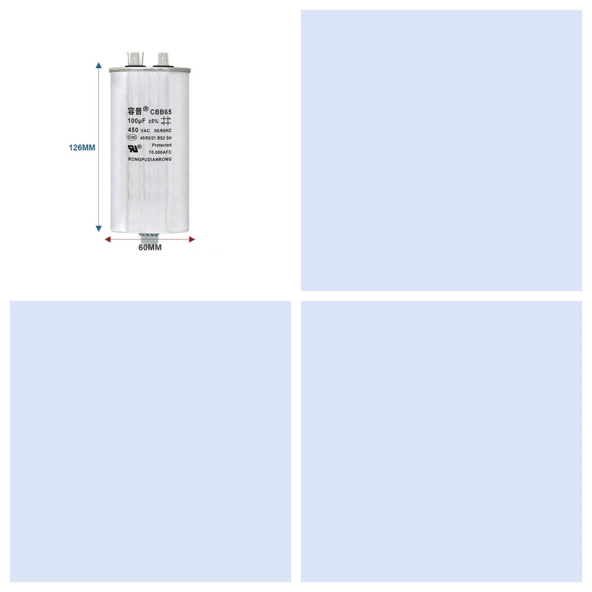 CBB65 Air Conditioner Capacitor Bottom with Screw 5UF 10UF 15UF 20UF 25UF 30UF 35UF 40UF 50UF 60UF 70UF 80UF 100UF 450V Screw
