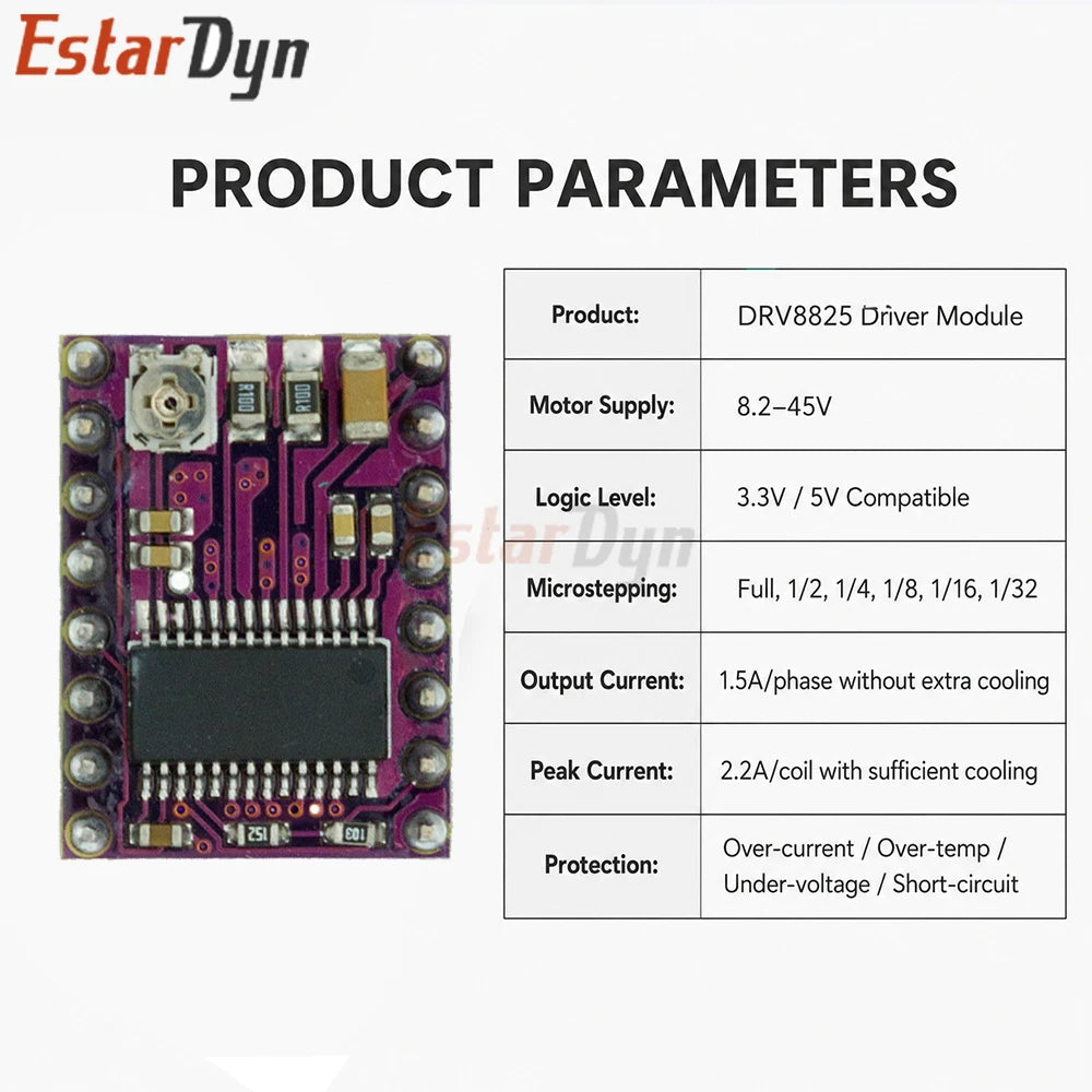 Estardyn DRV8825 Stepper Motor Driver Module 1.5A 1/32 Microstep, A4988 Pin Compatible for 3D Printer CNC Engraving RepRap