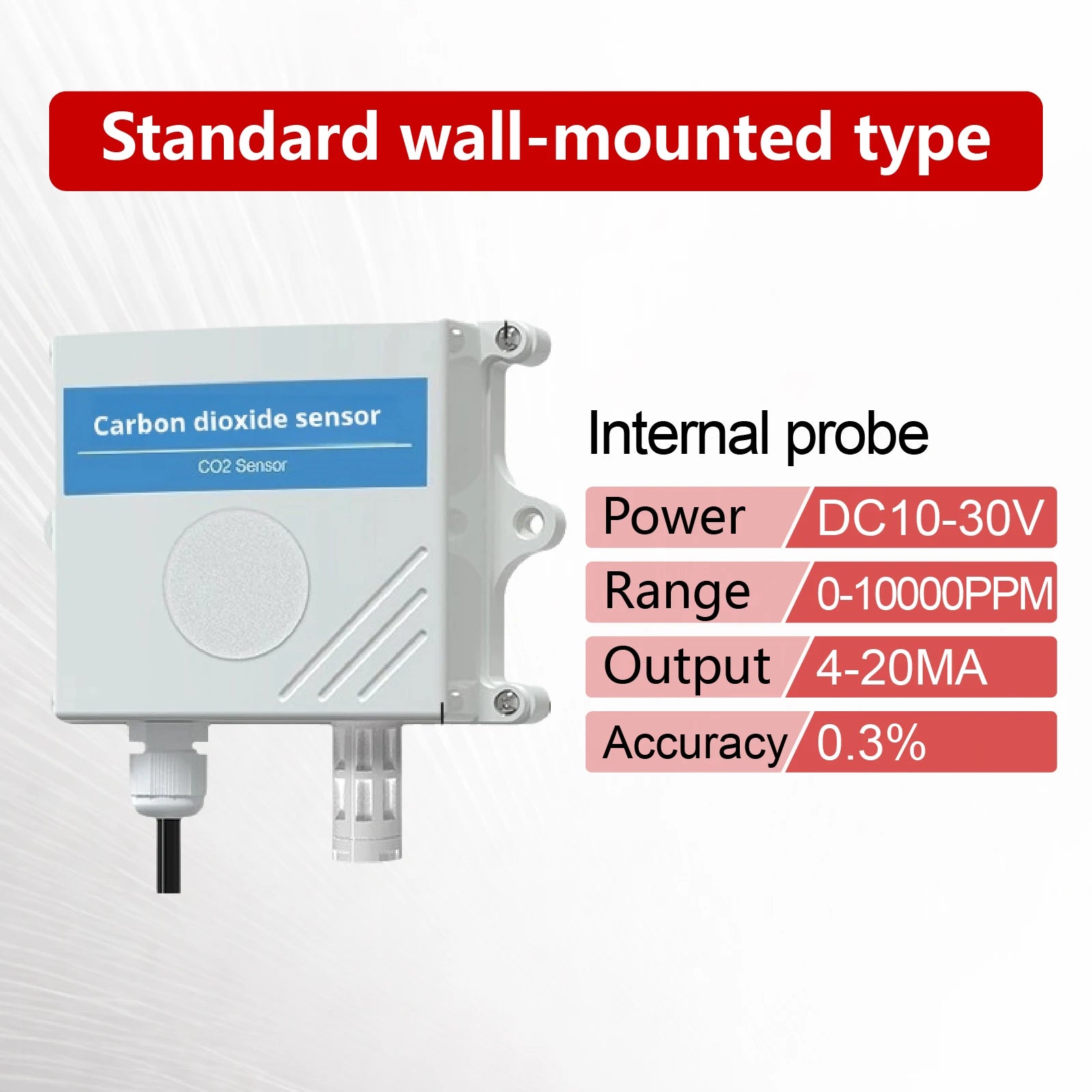 QT-10 CO2 Transmitter NDIR Carbon Dioxide Sensor RS485 4-20mA 0-5V 0-10V 10-30VDC IP65 for Greenhouse HVAC Factory