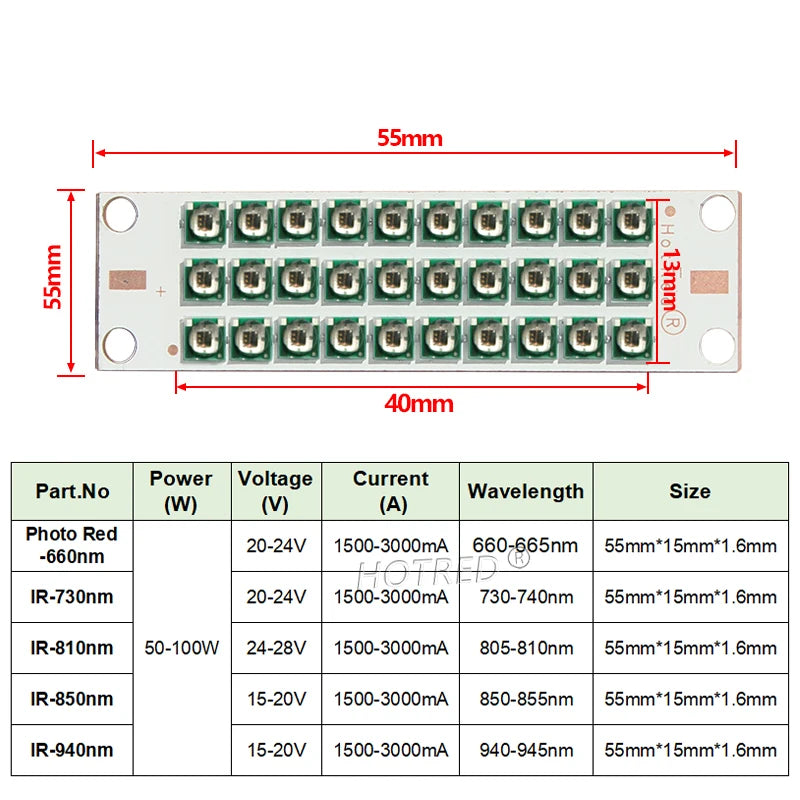 High Power LED Chip IR Infrared 730nm 810Nm 850nm 940nm Deep Red 660nm 30W 50W 100W Grow Plant Light for Night Vision CCTV Camer