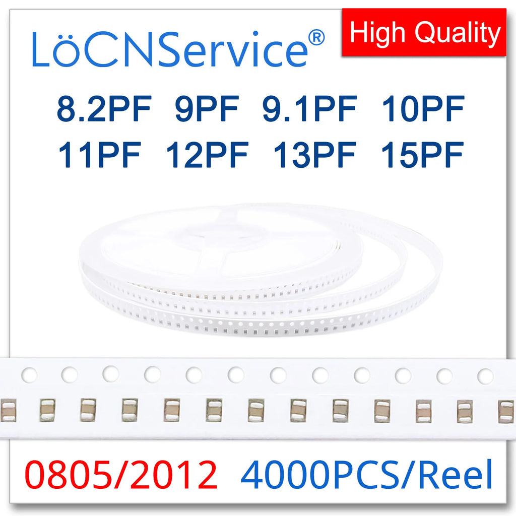 LoCNService SMD Capacitors 4000PCS 0805 2012 COG/NPO RoHS 50V 0.5% 5% 8.2PF 9PF 9.1PF 10PF 11PF 12PF 13PF 15PF High quality