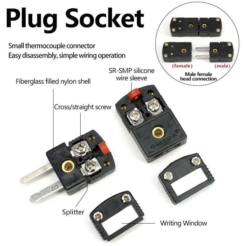 K Type Thermocouple Connector T J E N RS Type Mini Male Female Plug Socket Panel Mount Temperature Sensor Adapter 1-50Pcs