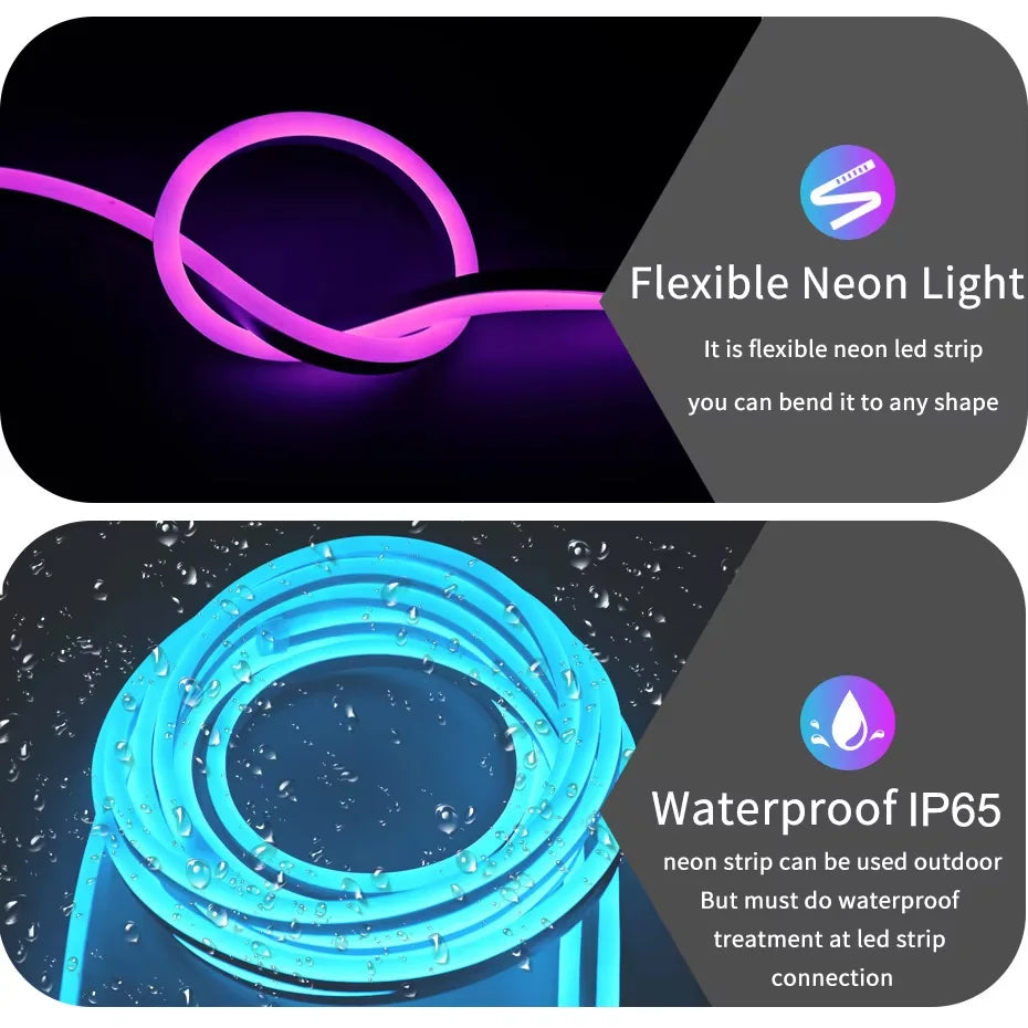 30M 20M 10M RGB LED Neon Strip Light 220V Decor Home Lighting Waterproof Flexible LED Ribbon Remote/Bluetooth/Tuya WiFi Control