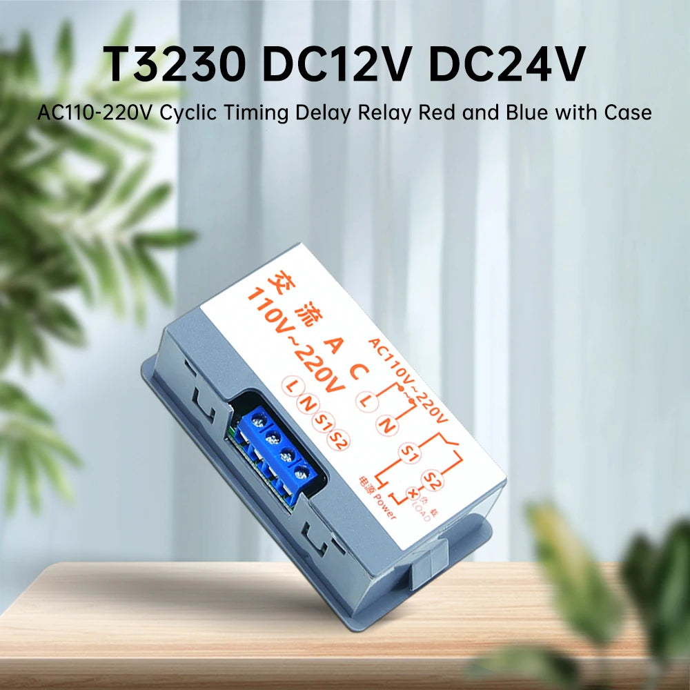 T3230 Delay Timer Relay module DC 12V/DC 24V/AC 110-220V Cyclic Timing Delay Relay 1-Channel Normally Open Relay switch 0-999s