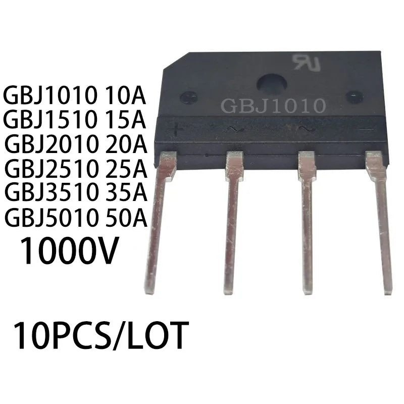 10PCS/LOT GBJ1010 GBJ1510 GBJ2010 GBJ2510 GBJ3510 GBJ5010 ZIP-4 1000V 10A/15A/20A/25A/35A/50A Rectifier Bridge Stack