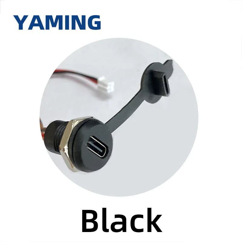 TYPE-C USB Connector 2/4 Pins With 15cm Wire Waterproof Female Seat With PH2.0 Terminal Nut Lock Plate