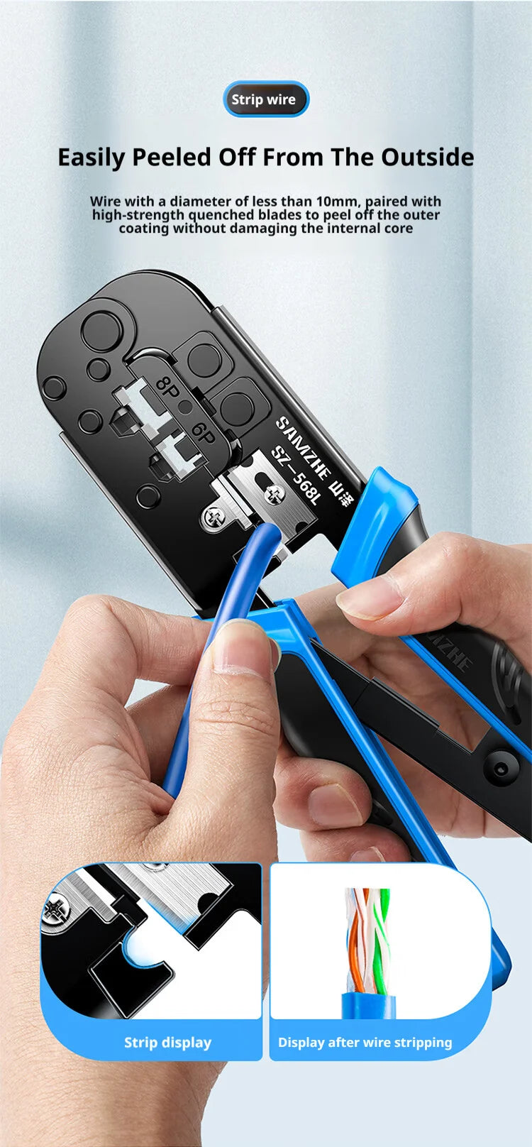 SAMZHE RJ45 Crimper RJ11 RJ45 Crimping Tool Ethernet Network LAN Cable Crimper Cutter Stripper Plier for 6P 8P RJ11 RJ12 RJ45