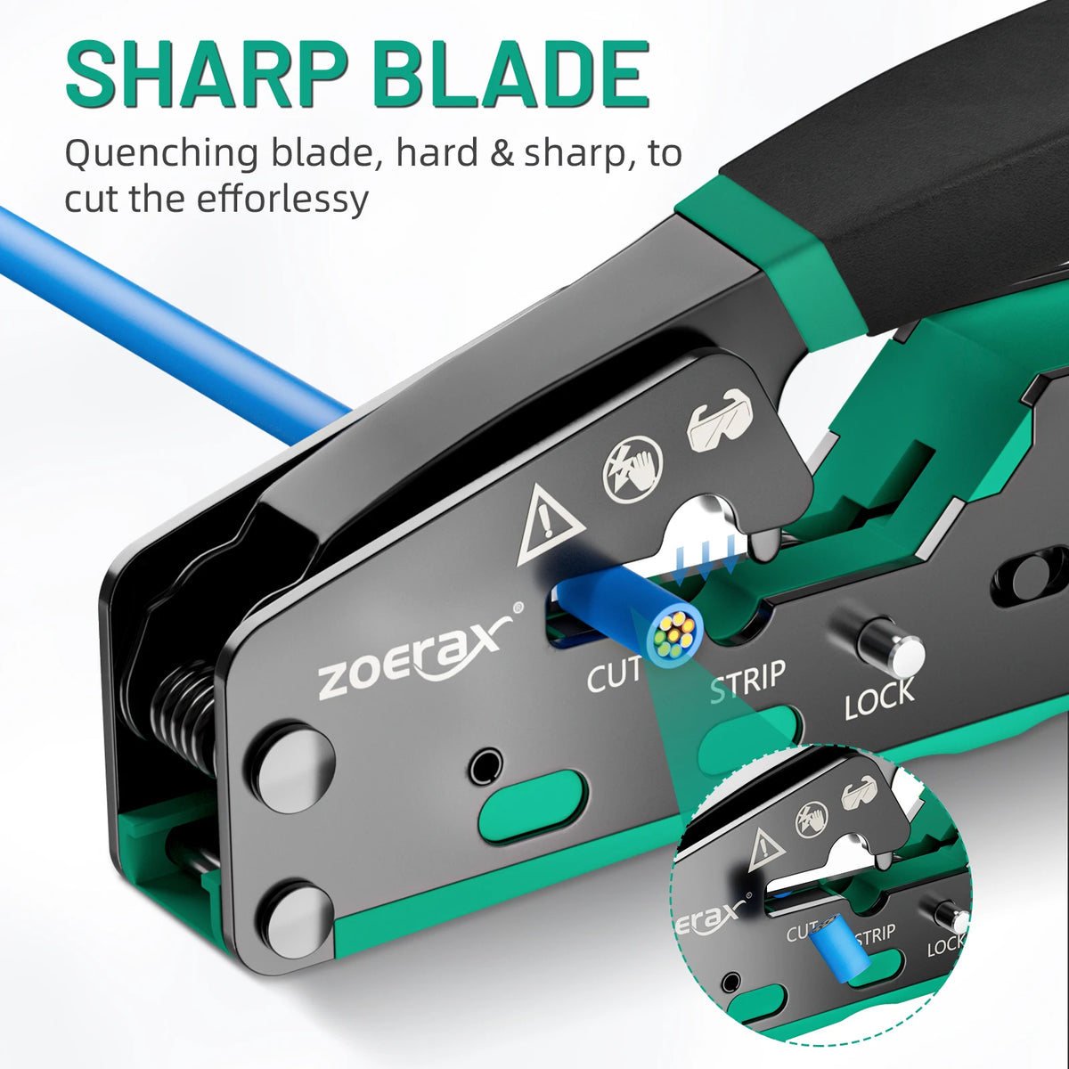 ZOERAX RJ45 CAT6 CAT5E Pass Through Crimp Tool Network Crimping Tool For Cat5 Cat5e Cat6 8P8C Connector with Spare blade