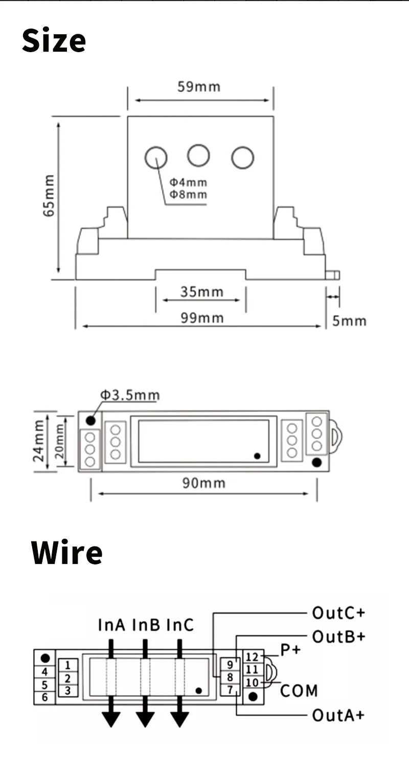 3 Phase AC Current Transducer 0-1A 0-5A 0-10A 0-20A Current Sensor 4-20mA 0-10V 0-5V AC Current Transmitter