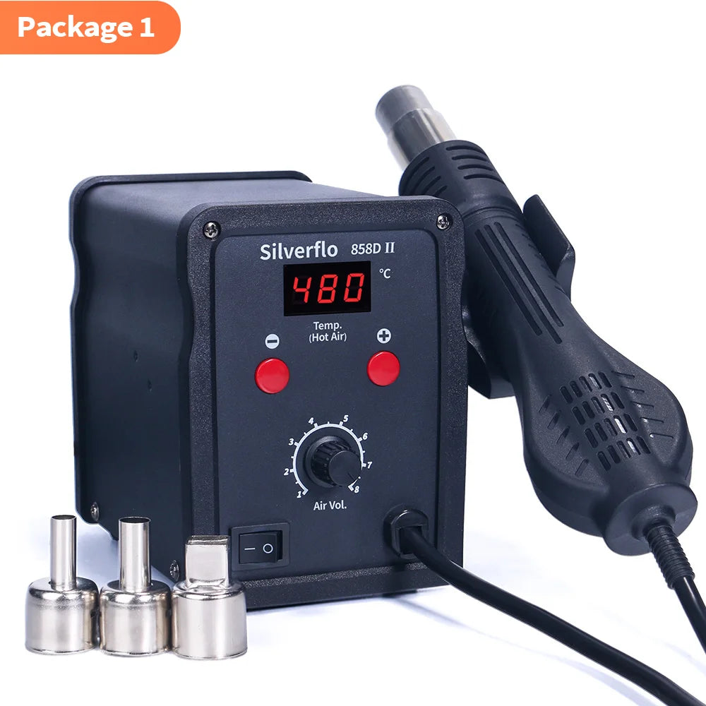 Silverflo 858D-II Hot Air Rework Station 700W Heat Gun Station With Temp.Calibration Mode for BGA PCB IC Phone Repair 220V