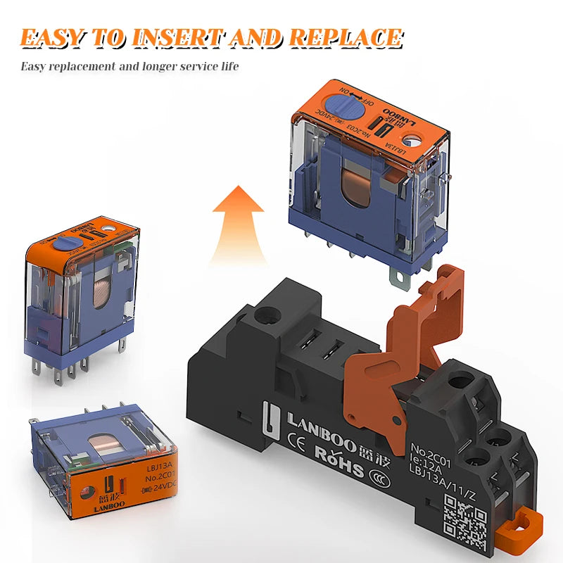 LANBOO J13A Series 5pin 8pin Intermediate Relay Auxiliary Relay 10A 12A 12V 24V 220V Custom Voltage with Test Wrench for Automot