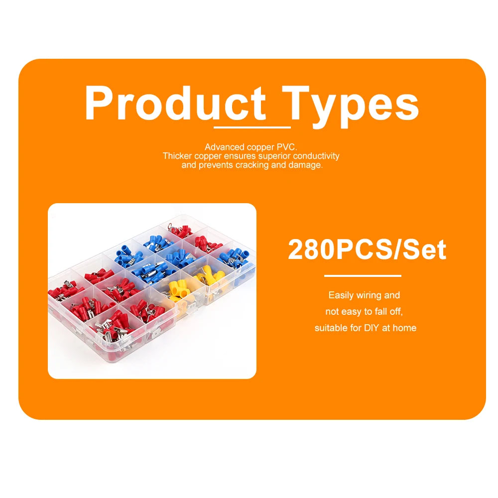 280PCS Wire Connector Kit Male Female Insulated Terminals Cold Crimp Terminals Assorted Crimp Terminals Spade