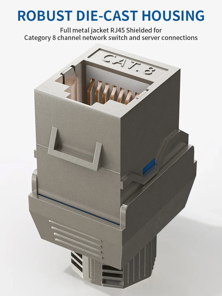 RJ45 CAT8 CAT7 CAT6A Keystone Jack Network Shielded Tool-Free Coupler 180 Degree Type Zinc Alloy Module Adapter Coupler