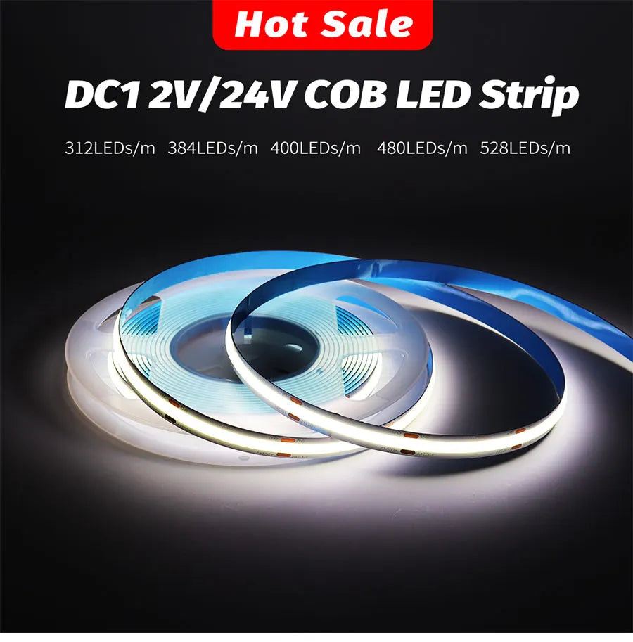 FOB COB LED Strip Lights 3mm 5mm 8mm 10mm 12V 24V Flexible Dimmable LED Tape Easy Install Cuttable 3000K 4000K 6000K LED Tape