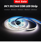FOB COB LED Strip Lights 3mm 5mm 8mm 10mm 12V 24V Flexible Dimmable LED Tape Easy Install Cuttable 3000K 4000K 6000K LED Tape