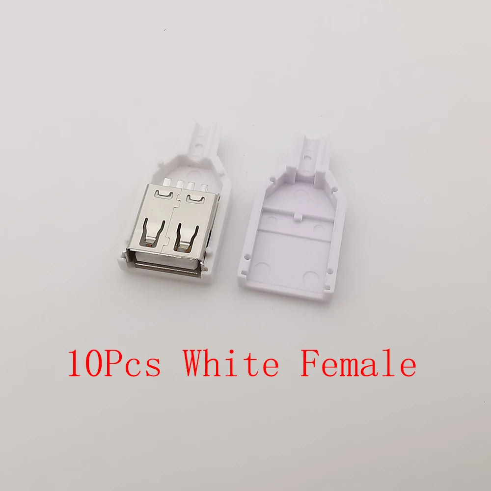 10Pcs USB 2.0 Type A 4 Pin Male Female Assembly Adapter Connector Soldering Type 5V USB-A Plug Socket Charging Data DIY Repair