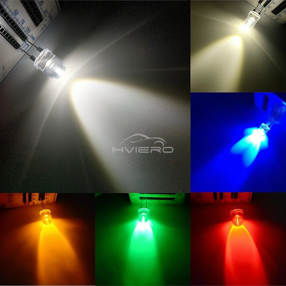 50pcs 10mm White Red Green Blue Yellow Diode Led Round 0.5W Power Light 3.2~3.6V LED Lamp Bead Light-emitting Diodes 30KMCD Bulb