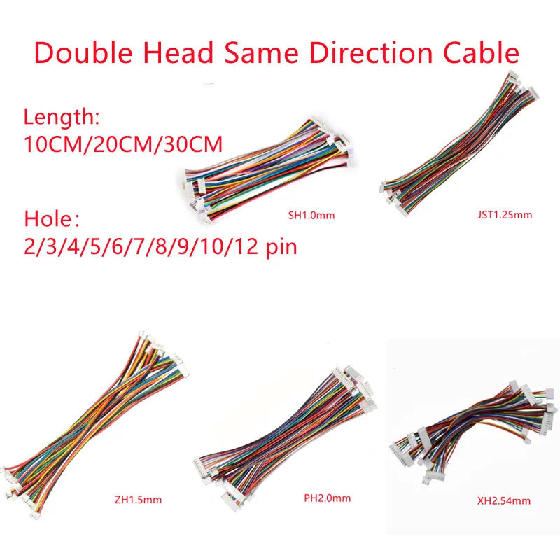 10pcs SH1.0 JST1.25 ZH1.5 PH2.0 XH2.54 Electronic Wire Cable Double Head Same Side Connector 2-12P Plug With Wire 10/20/30cm