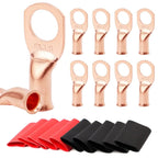 10pcs Copper Terminal Connectors, AWG 2 4 6 8 1/0 2/0 Ring Lug With Shrink Tubing 10Battery Cable Lugs, With 10 Shrink Tubing