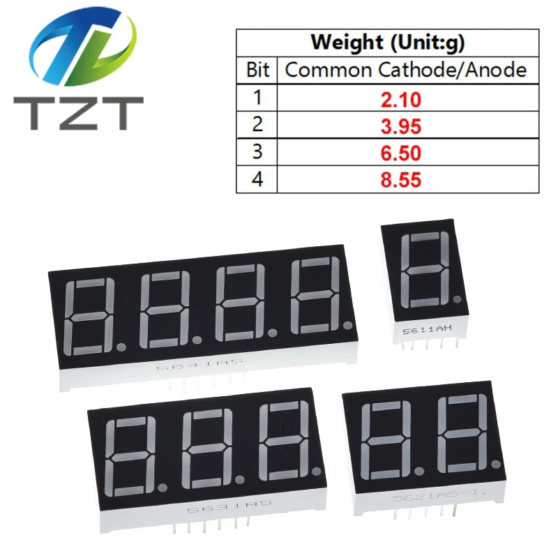 TZT 0.28/0.36/0.4/0.56 inch LED display 7 Segment 1/ 2 / 3 / 4 Bit Digit Tube Red Common Cathode / Anode Digital led 7segment