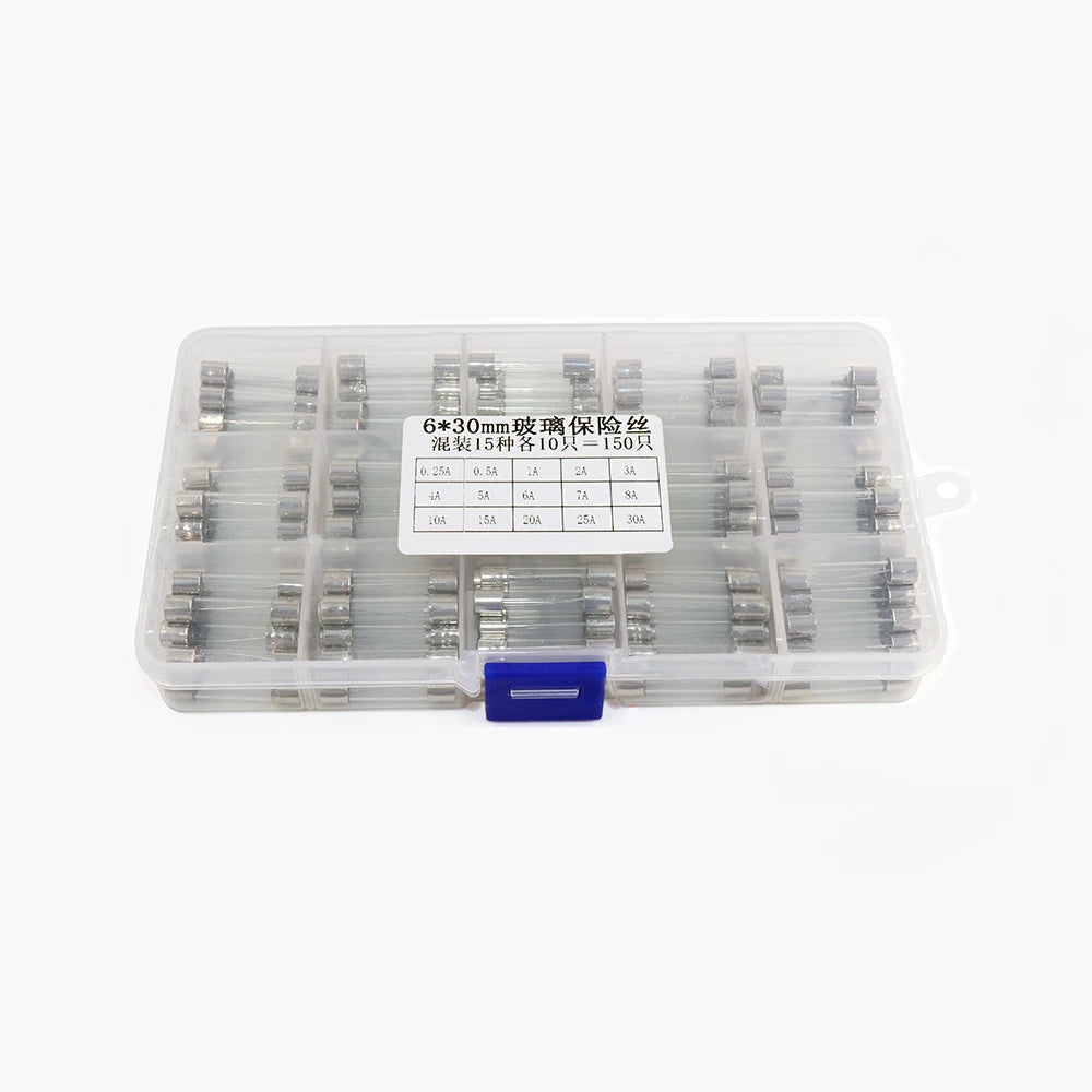 54/72/100/150/200PCS Fuse Assorted kit 5x20mm,6x30mm Quick Blow Glass Tube 0.2A-30A Blow Glass Fuse 10and 15Value electronics ﻿