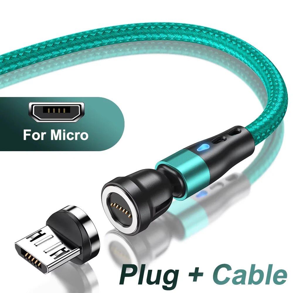 3A Fast Charging Magnetic Cable 540° Rotating USB Type C Micro Data Cable for Samsung Huawei Xiaomi Android Phone Charger Wire