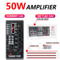 50W Metal Shell Bluetooth Amplifier Board with Display | 7.4V-12V Input | Power Adapter Cable Included