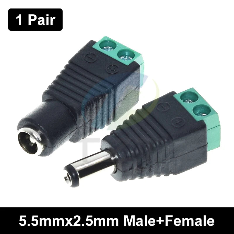 5.5MM x 2.1MM / 2.5MM Female Male DC Power Plug Adapter for 5050 3528 5060 Single Color LED Strip and CCTV Cameras