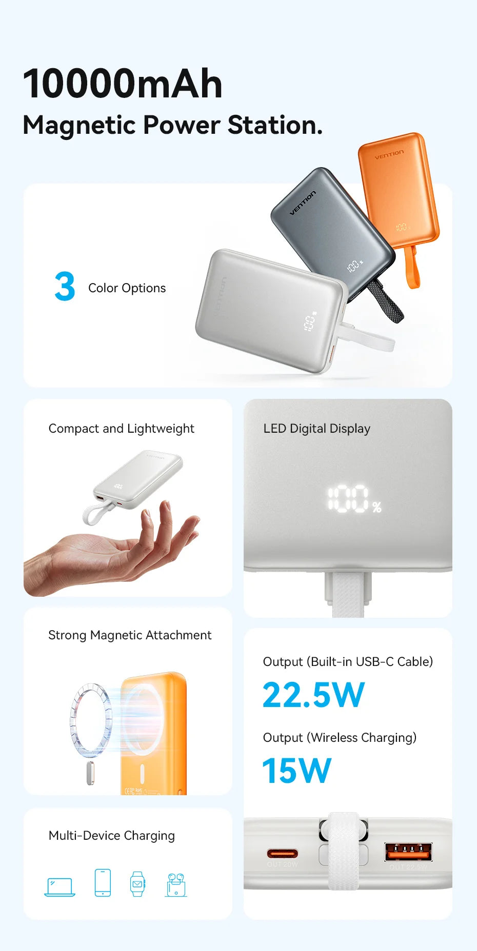 [CCC Certification] Vention Magnetic Power Bank 22.5W 10000mAh Portable 3C Powerbank 15W Wireless Fast Charger for iPhone 17 16