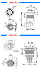 Metal Switch Button Push With Wire Waterproof on off 12mm 16mm 19mm 22mm Momentary/Latching Led Light Start Stop 5V 12V 24V 220V