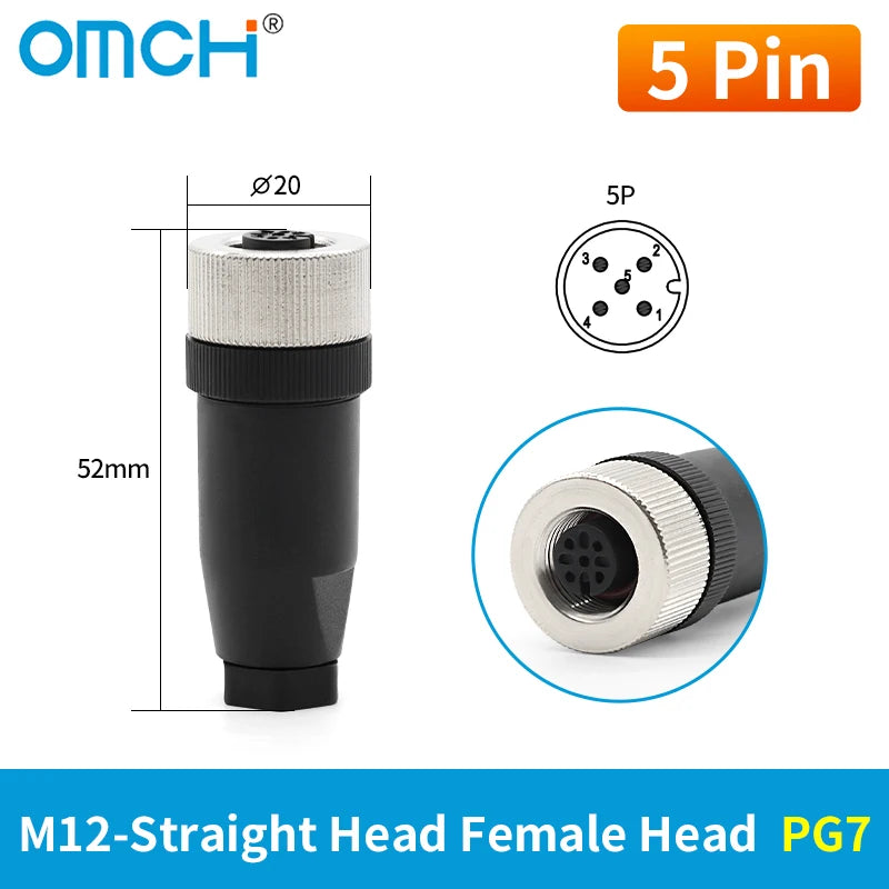 OMCH 1PCS M12 Sensor Connector Waterproof IP67 Aviation Plug Socket Male Female 4 5 8Pin Hole Straight Bend Angle Screw Threaded