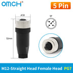 OMCH 1PCS M12 Sensor Connector Waterproof IP67 Aviation Plug Socket Male Female 4 5 8Pin Hole Straight Bend Angle Screw Threaded