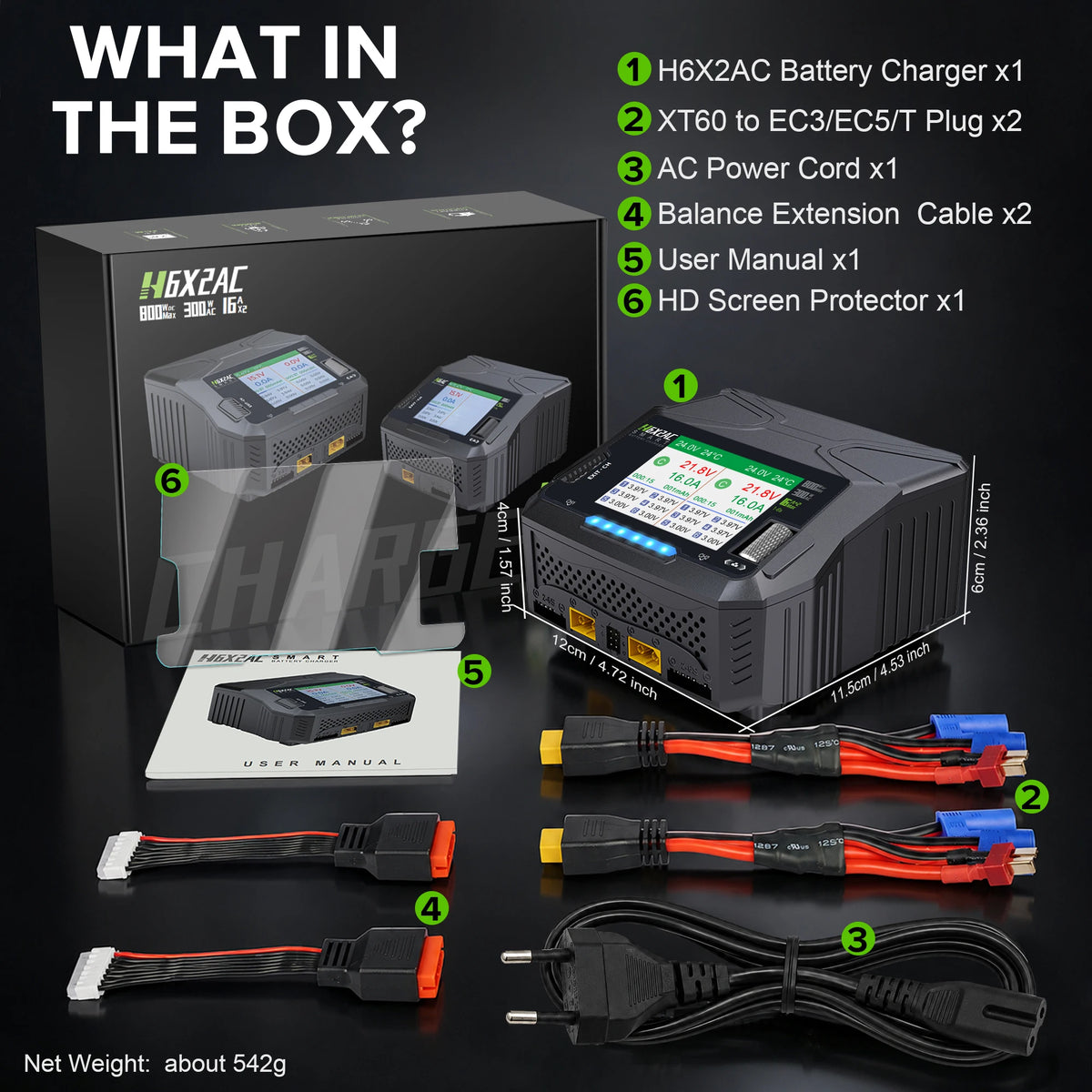 HTRC H6X2AC Dual Channel Battery Charger DC 400WX2 AC300W 16AX2 for 1S~6S Lipo Li-ion LiFe LiHV LTO NiMh RC Battery Fast Charge