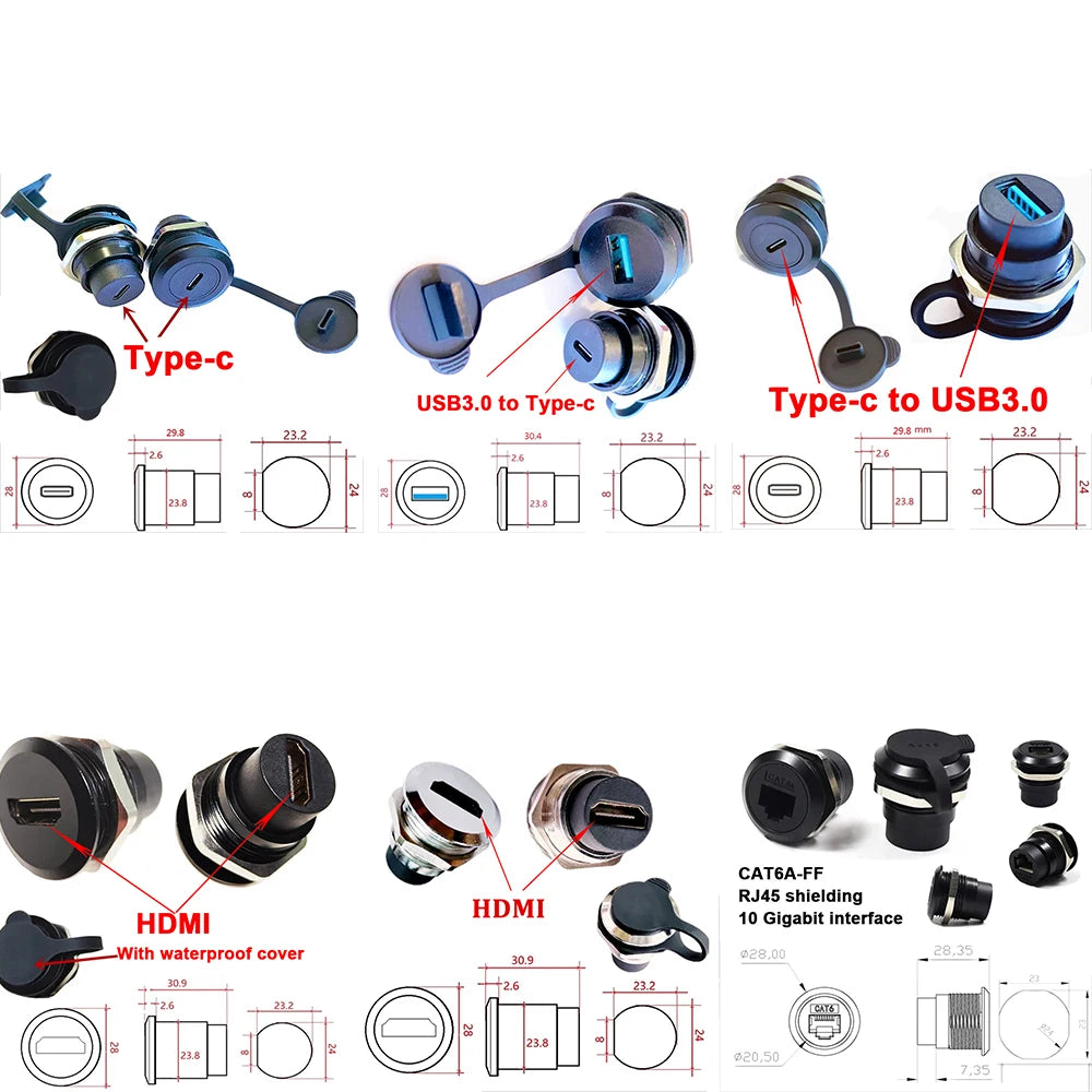 1Pcs Metal Round Socket Module D Type RJ45 Straight Through Network USB2.0 USB3.0 Connector Panel Mounting HDMI CAT6