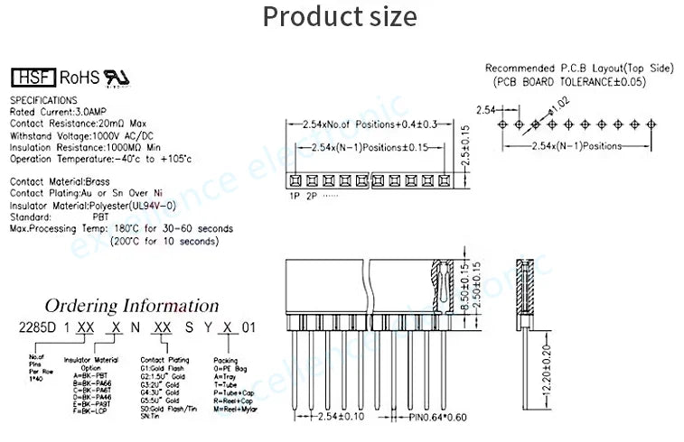 65PCS PC104 2.54 MM Pitch 4P 6P 8P 10P 40Pin Female Single Row 12.2MM Long Pin Header Strip Industrial Computer Connector Socket