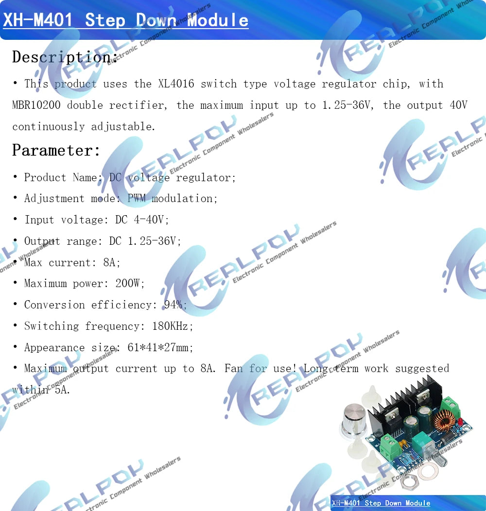 XL4016E1 XL4016 High Power DC Voltage Regulator DC-DC XH-M401 M404 Stetp-down Buck Module with Maximum 8A Tire Voltage Regulator